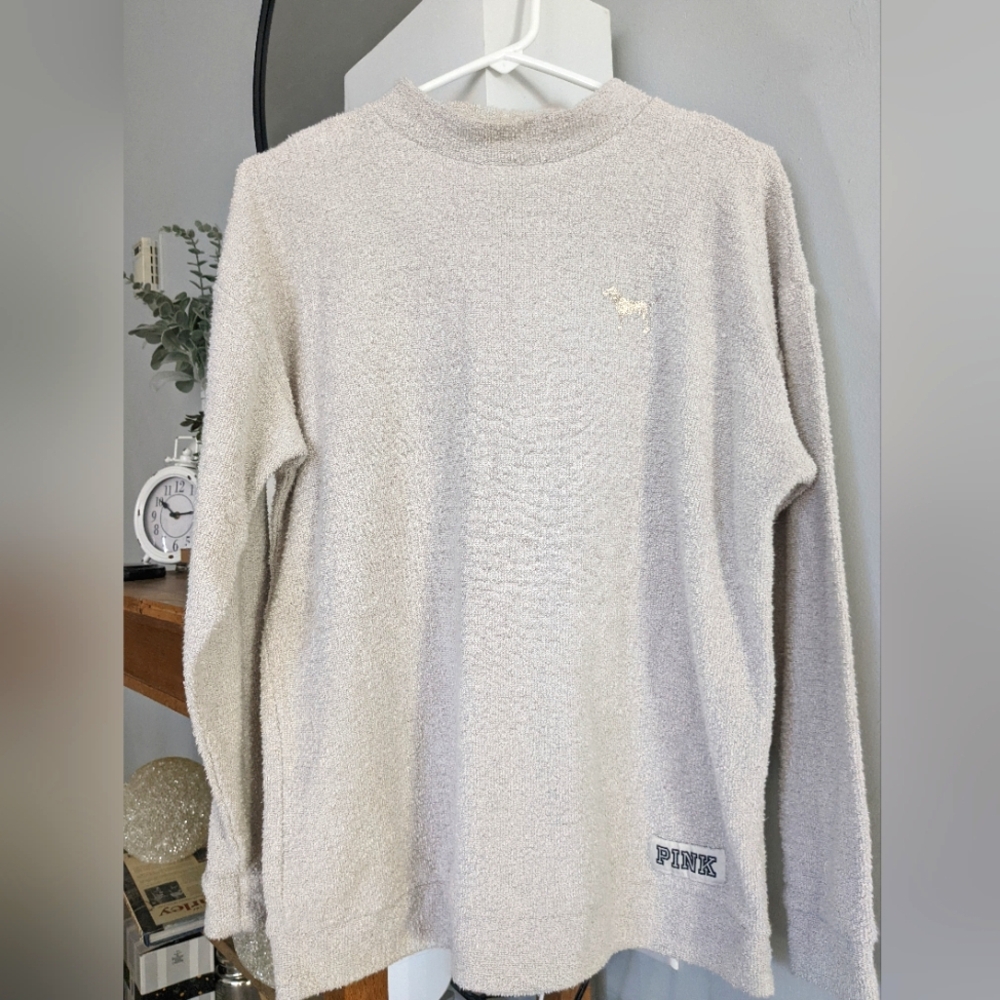 Victoria's Secret PINK Stadium‎ Mock Neck Pullover Sweatshirt XS Beige